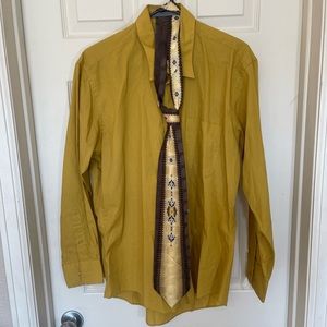 Single Needle Jaitoring Mustard Yellow Long Sleeve Dress Up (Sz M) w/Daniel Tie